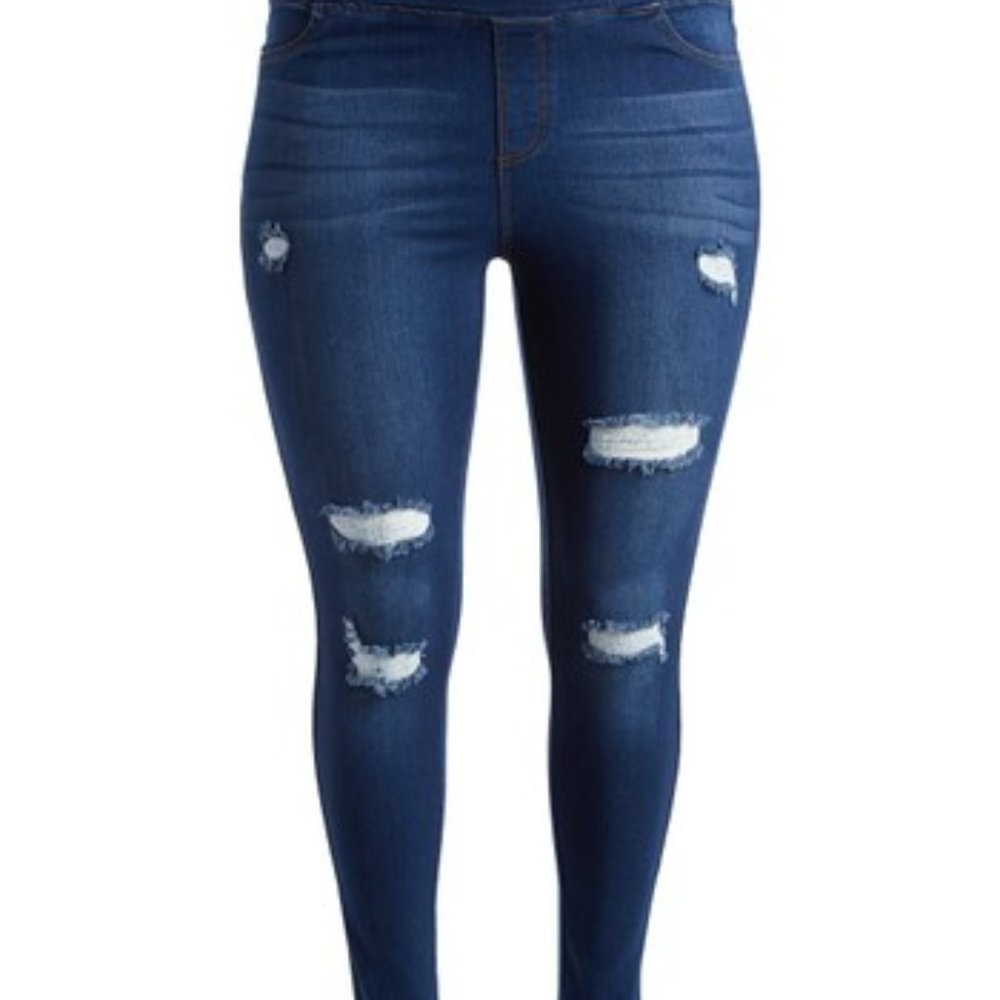 Blue distressed jeggings